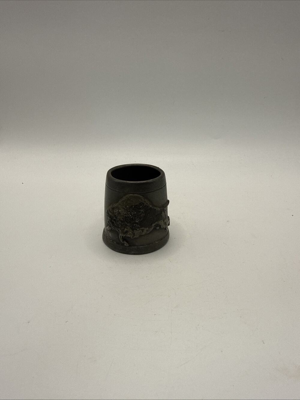 Vintage Pewter Miniature Tankard Mug Raised Hunting Dog Animal Scene Collectible